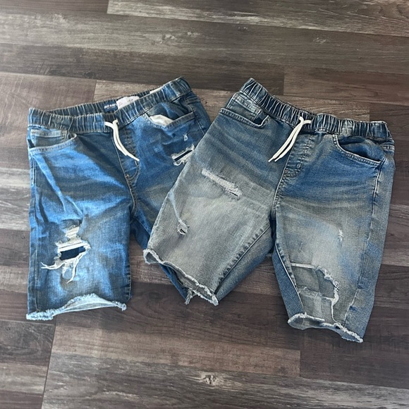 2 Old Navy Blue Denim Shorts drawstring waistband Boys slim XL 14/16 360 stretch - Picture 1 of 4